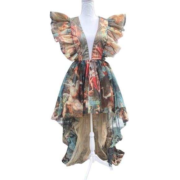 AKIRA Dresses & Skirts - Akira Romantic Chiffon Ruffles Renaissance Oil Painting Art Hi Low Party Dress S